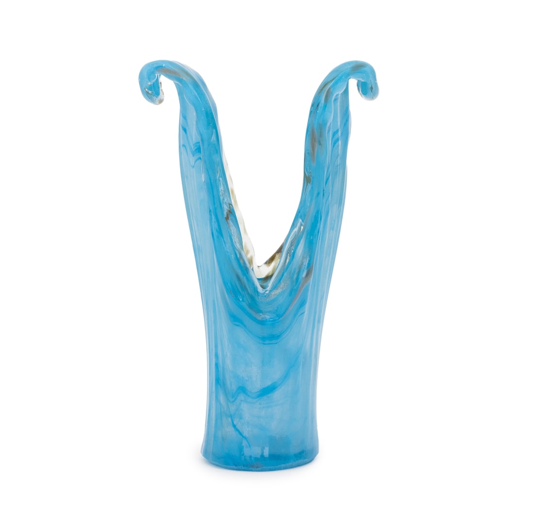 Murano Gold-Flecked Sky Blue Glass Flaring Vase (1 of 9)