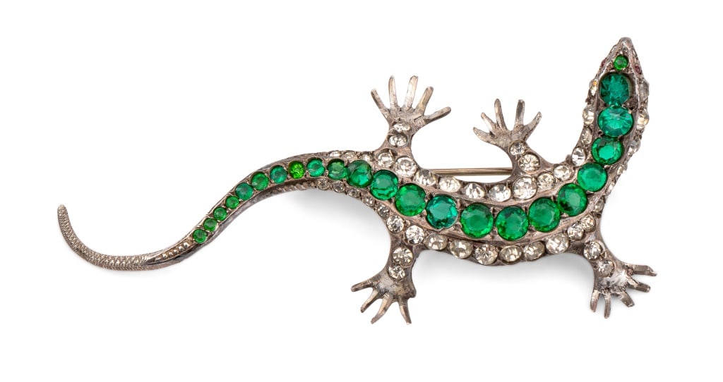Antique Gem-Set 900 Silver Lizard Form Brooch (1 of 6)