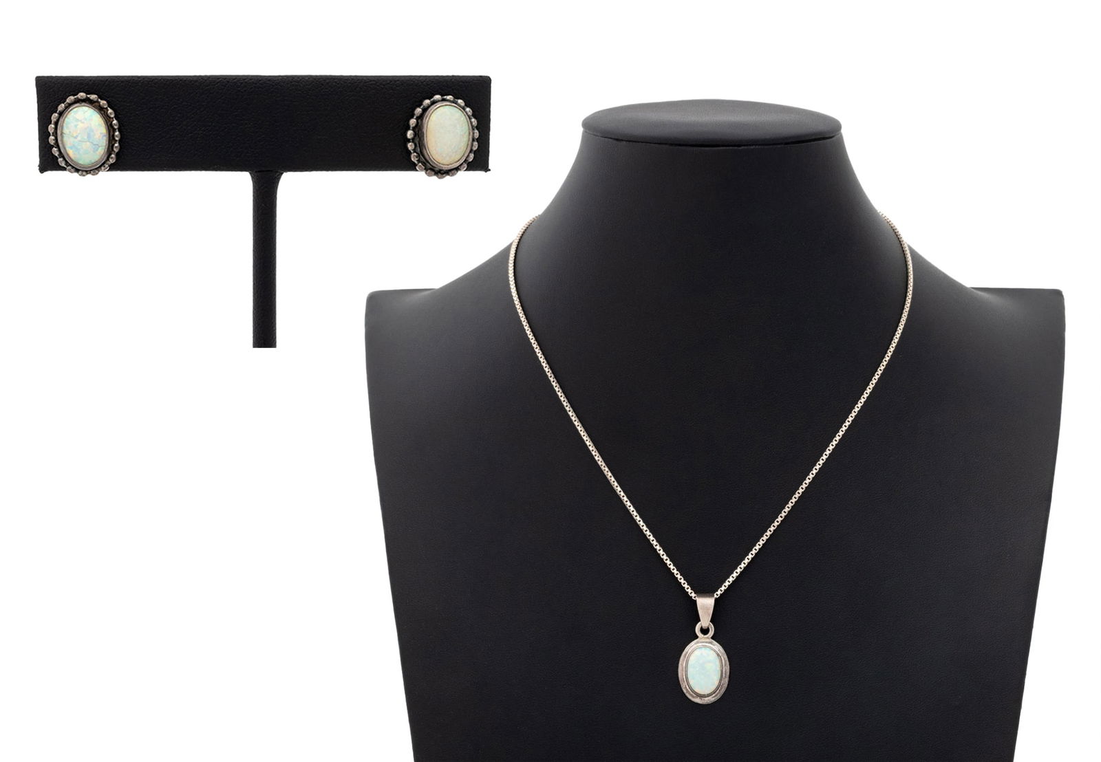 Sterling Silver Opal Necklace & Earrings Set (1 of 10)
