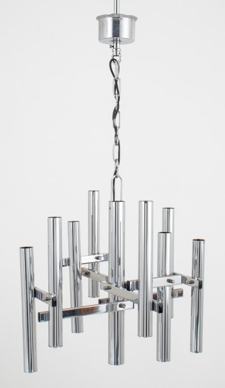 Gaetano Sciolari Style Tubular Chrome Chandelier (1 of 5)
