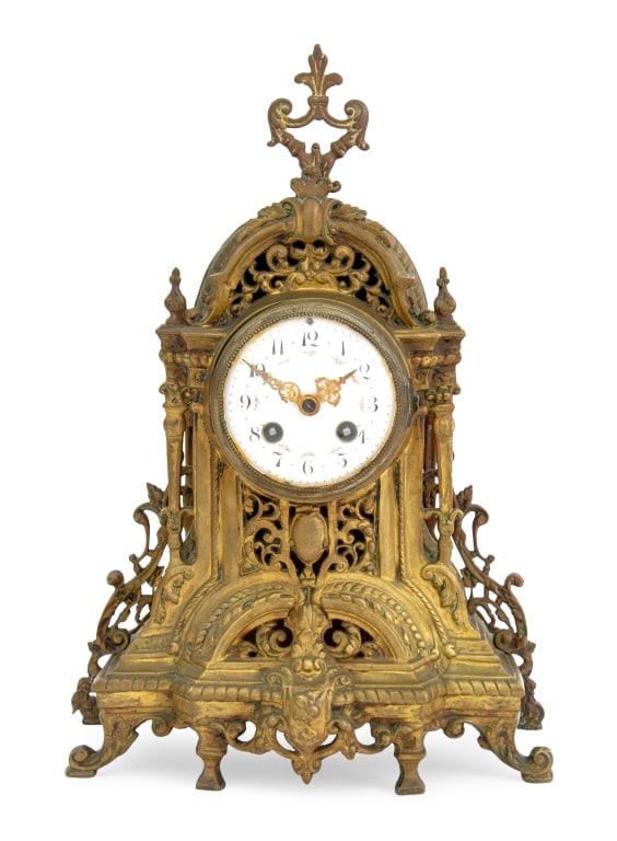 French Rococo Style Brass Mantel Clock, 19th C. (1 of 5)