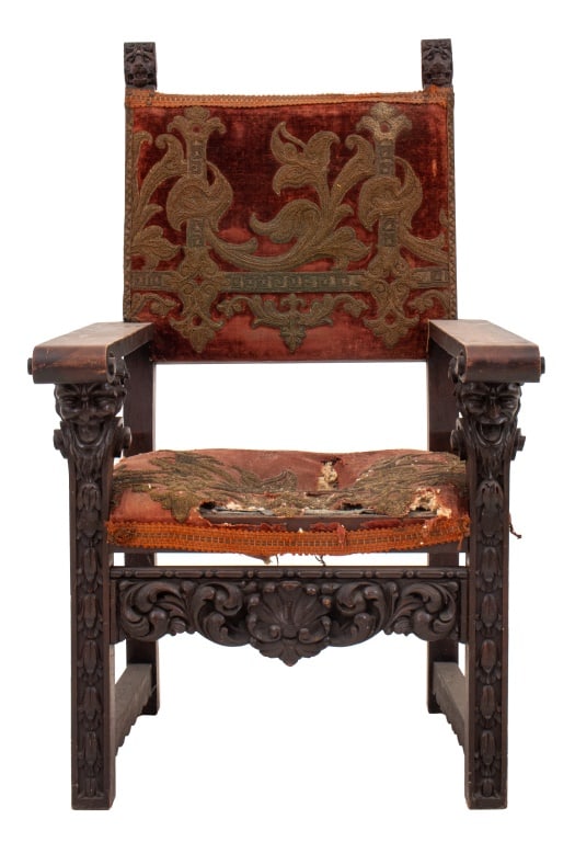 Baroque Style Velvet Upholstered Armchair, c. 1900 (1 of 13)