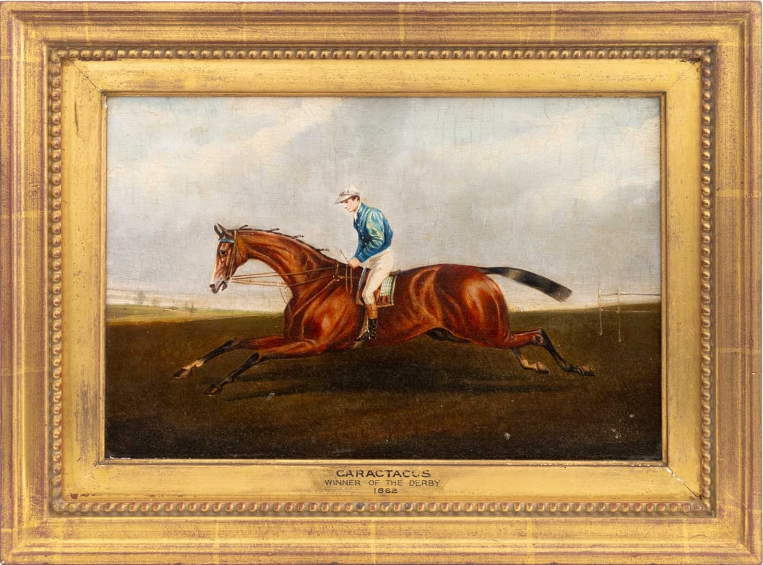 "Caractacus Winner of the 1862 Derby" Oil, 19th C. (1 of 8)