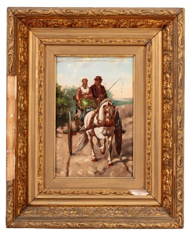 Eerelman The Horse Cart Oil on Panel, 19th C. (1 of 6)