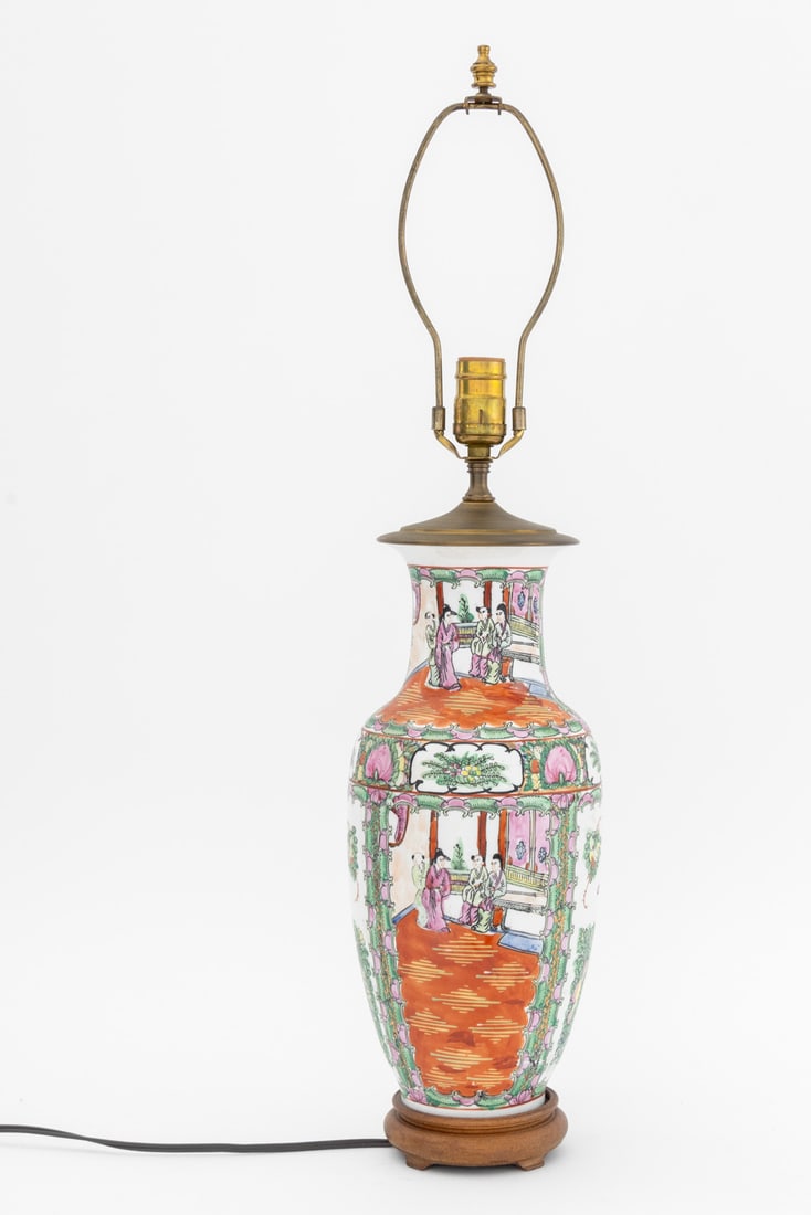 Chinese Famille Rose Porcelain Vase Mounted Lamp - 9