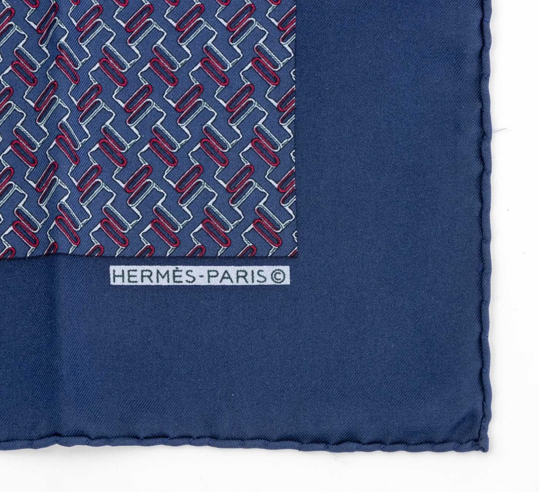 Hermes Geometric Pattern Silk Twill Pocket Square - 2