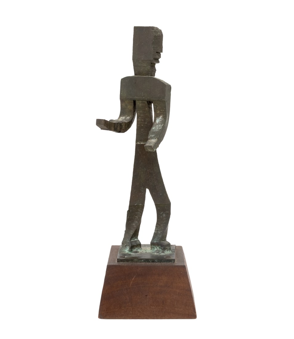 Herbert Kallem "Boy" Bronze Sculpture, 1964: Herbert Kallem (American, 1909-1994) "Boy" Patinated Bronze Sculpture, 1964, signed and dated to lower edge, label with title to underside, mounted on wood base. Overall: 11.25" H x 3.75" W x 4" D. Pr