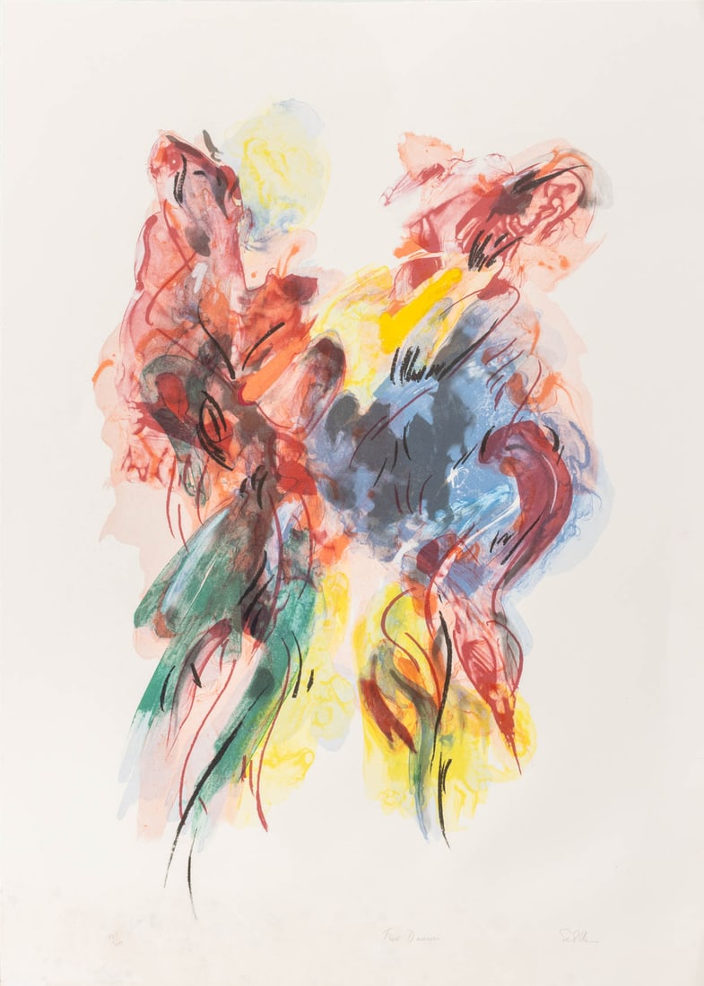 Ed Colker "Two Dancers" Lithograph: Ed Colker (American, b. 1927), "Two Dancers", Lithograph in Colors, printed 2004, signed in pencil lower right, titled lower center, numbered edition "127/200" lower left, printed for the Print Club o