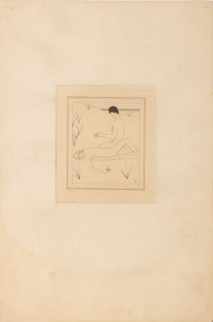 Jean-Emile Laboureur "Daphnis and Chole" Etching: Jean-Emile Laboureur (French, 1877-1943), "Daphnis and Chole" (Book II), Etching, signed lower left, unframed. Image: 6.5" L x 5.5" W; mat: 18" L x 12" W. Provenance: From a Chelsea Townhouse. Keyword