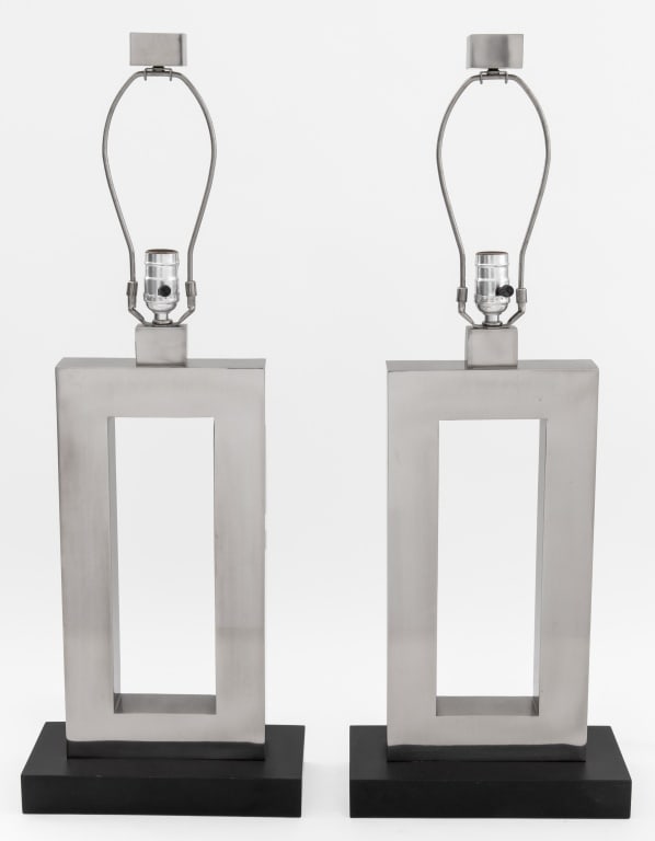 Robert Abbey "Doughnut" Style Chrome Lamps, Pair (1 of 4)