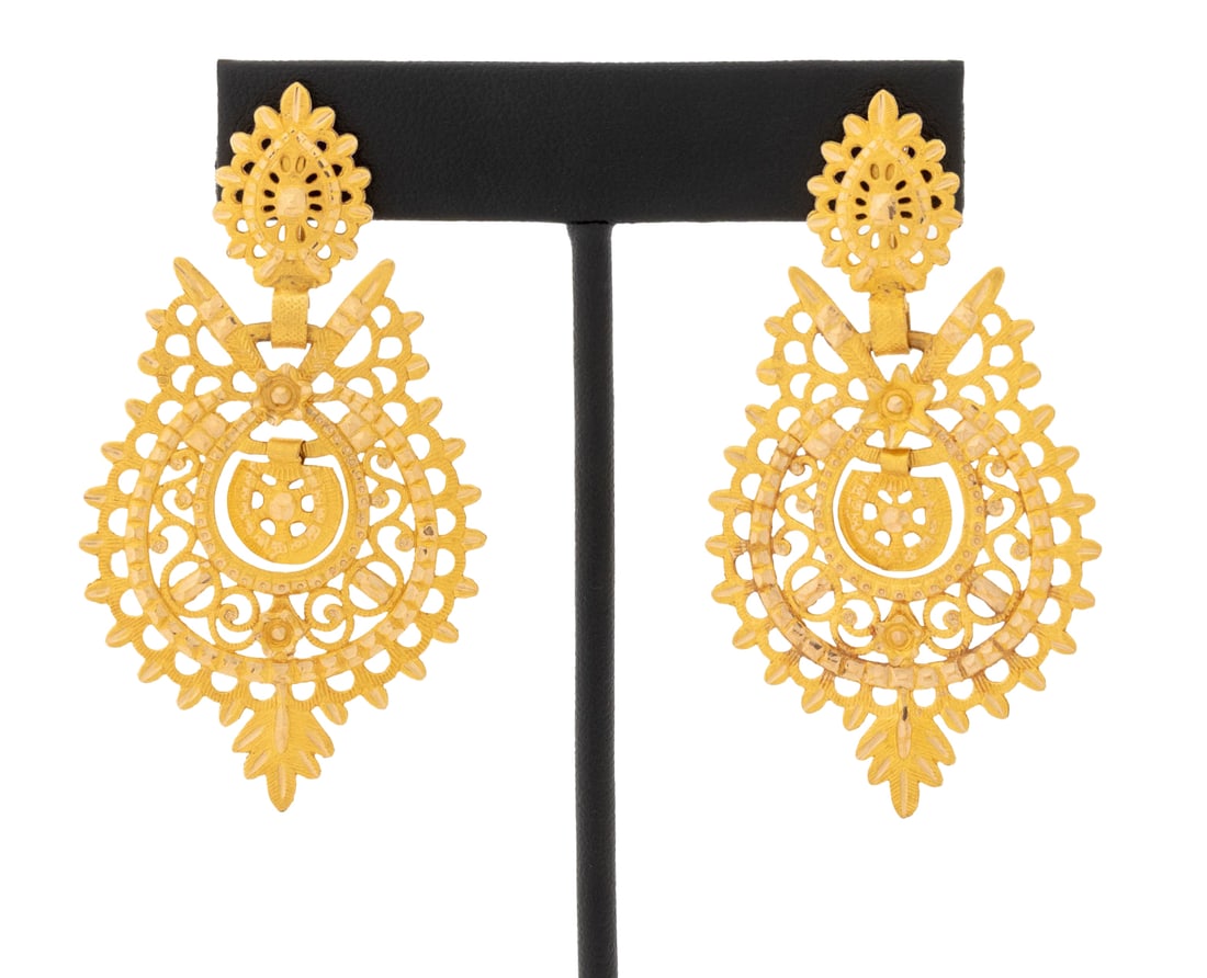 Portuguese 22K Yellow Gold Drop Filigree Earrings (1 of 6)
