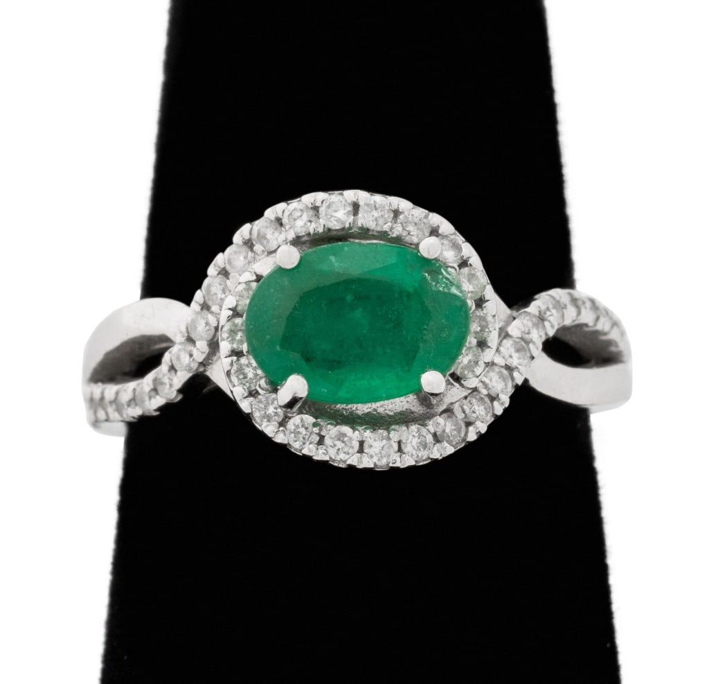 14K White Gold Emerald and Diamond Ring (1 of 10)