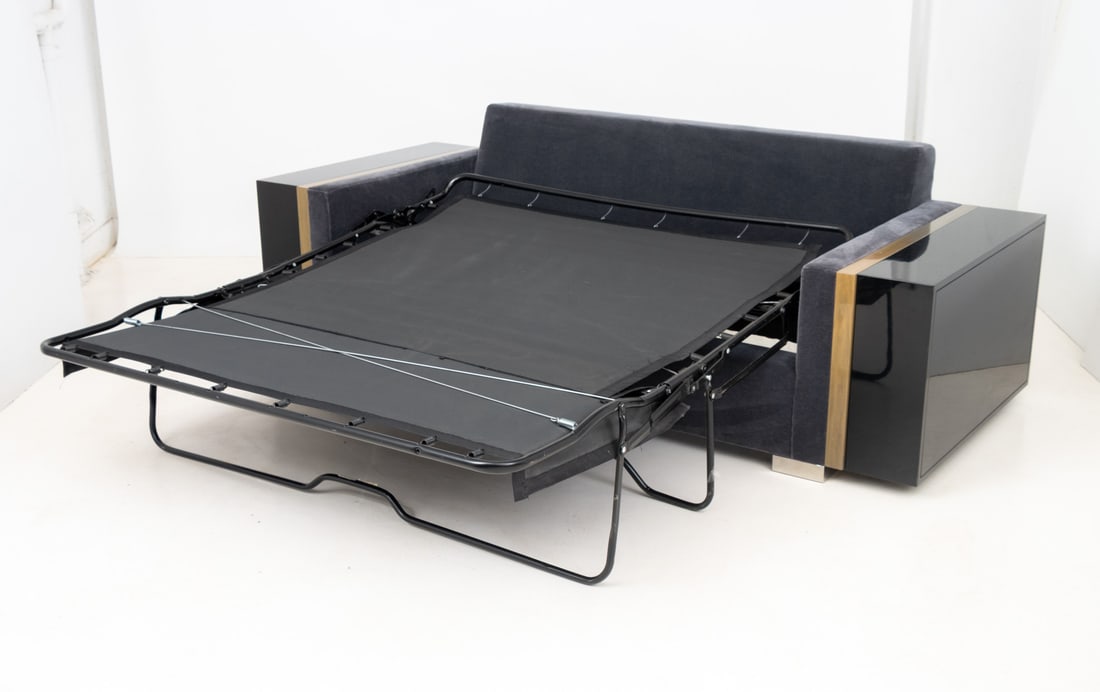 Contemporary Blue Gray Velvet Sleeper Sofa - 10