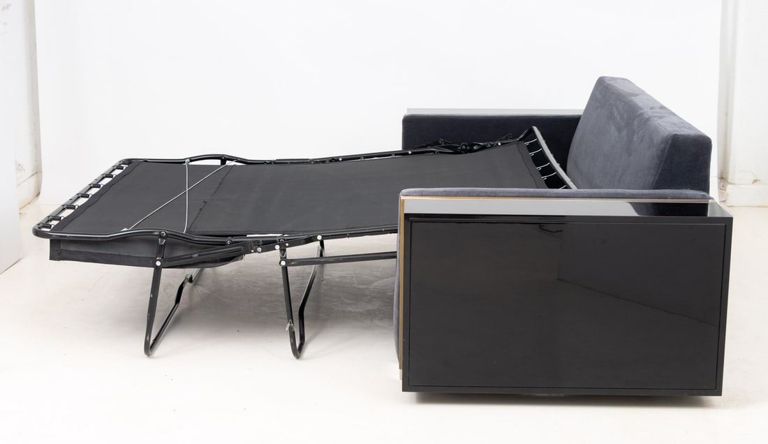 Contemporary Blue Gray Velvet Sleeper Sofa - 11