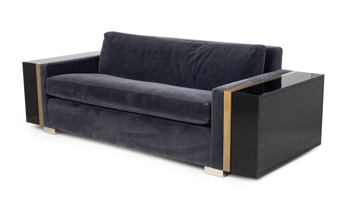 Contemporary Blue Gray Velvet Sleeper Sofa (1 of 11)