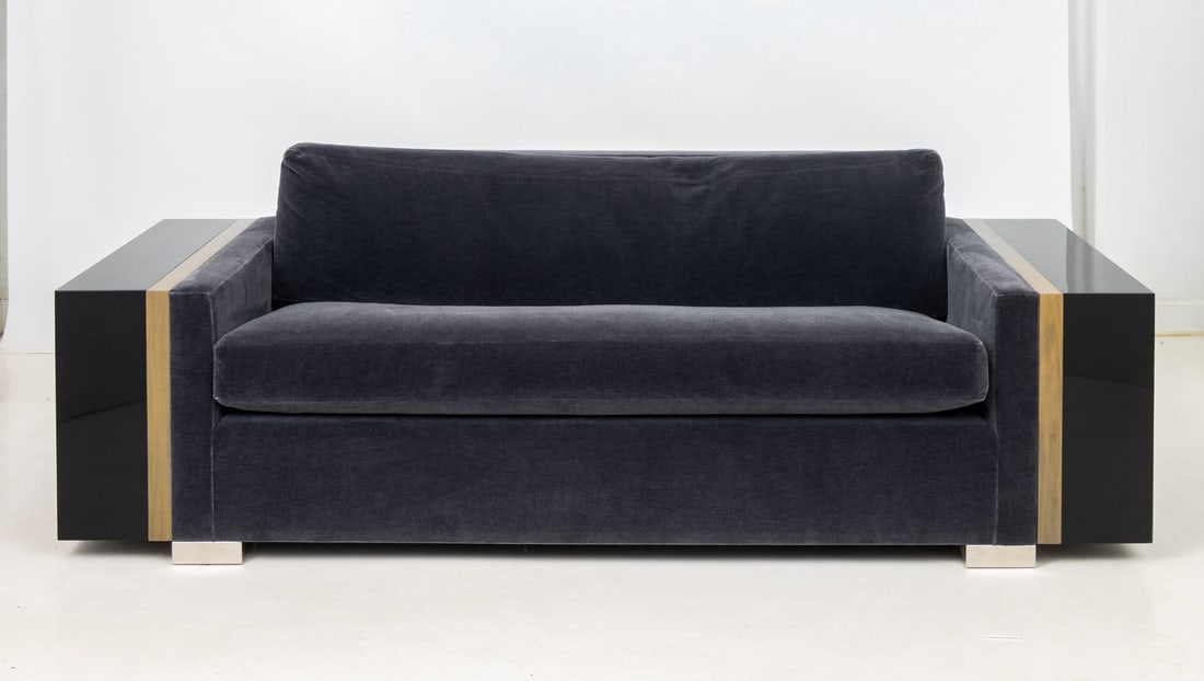 Contemporary Blue Gray Velvet Sleeper Sofa - 2