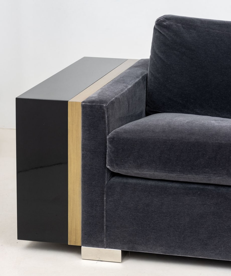 Contemporary Blue Gray Velvet Sleeper Sofa - 3