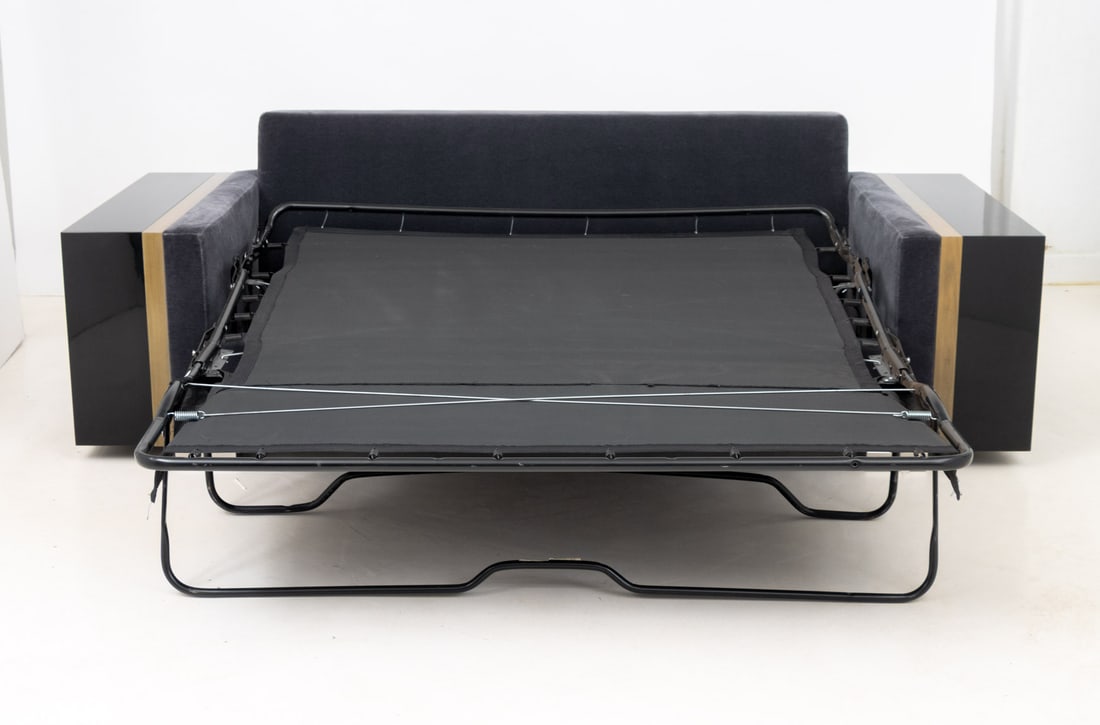 Contemporary Blue Gray Velvet Sleeper Sofa - 9