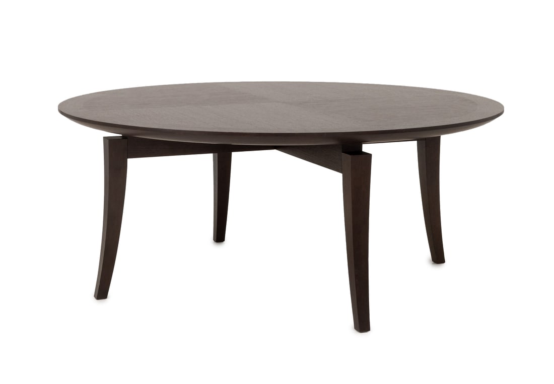 Romeo Sozzi Attributed Modern Dining Table: Romeo Sozzi Attributed Ebonized Wood Modern Circular Dining Table, the circular top above four ebonized wood tapered legs. 29.5" H x 70.75" Diameter. Provenance: From a 480 Park Avenue Collection.
