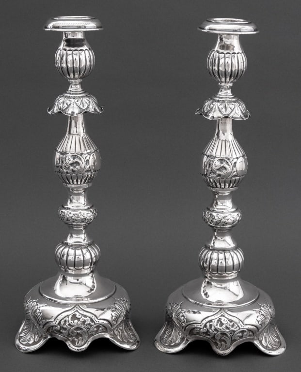 Russian Judaica Sterling Silver Candlesticks, Pair (1 of 6)