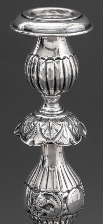 Russian Judaica Sterling Silver Candlesticks, Pair - 2