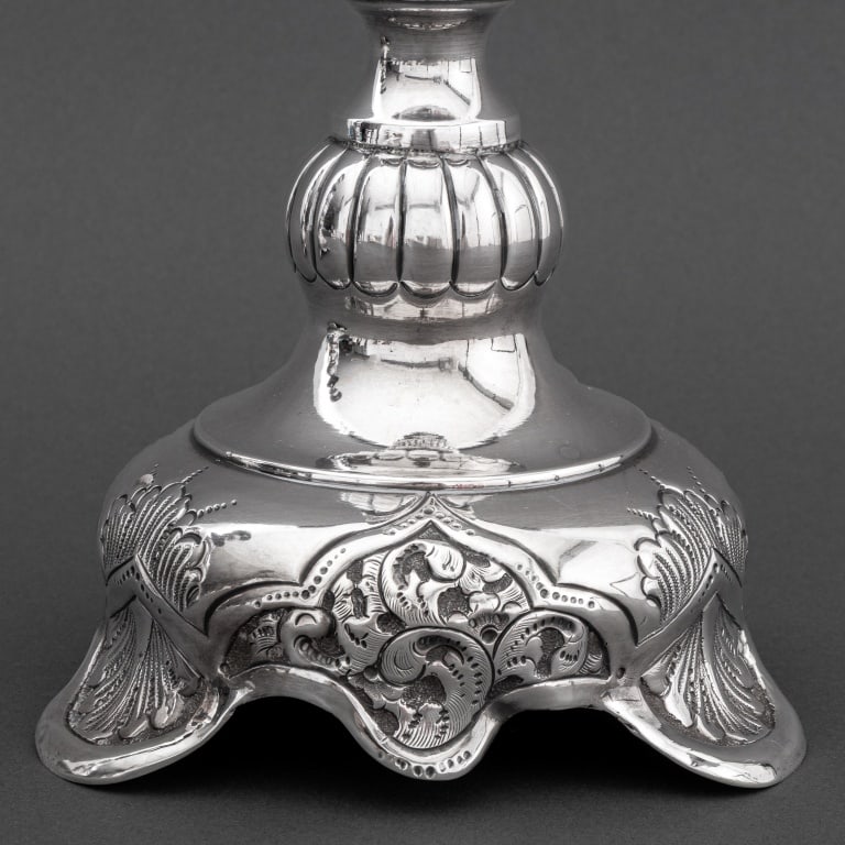 Russian Judaica Sterling Silver Candlesticks, Pair - 4
