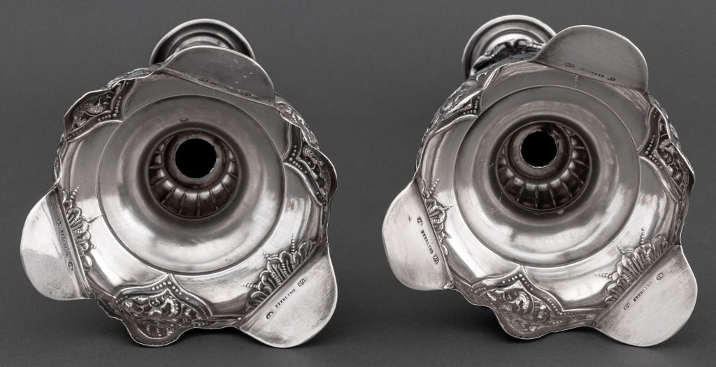 Russian Judaica Sterling Silver Candlesticks, Pair - 5