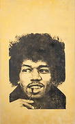 Knowledge Bennett "Jimi Hendrix", 2014: Knowledge Bennett (American, born 1976), "Jimi Hendrix", Acrylic and Silkscreen on Canvas, 2014, unsigned, unframed. 89.5" H x 54" W x 2" D. Provenance: From a New Jersey Collection. Keywords: