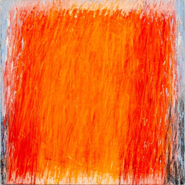 Domenick Capobianco Color Field Acrylic on Canvas: Domenick Capobianco (American, b. 1928), Abstract Color Field in Orange Tones, Acrylic on Canvas, in the manner of Mark Rothko, signed to stretched, stamped "Studio Domenick Capobianco" to side,
