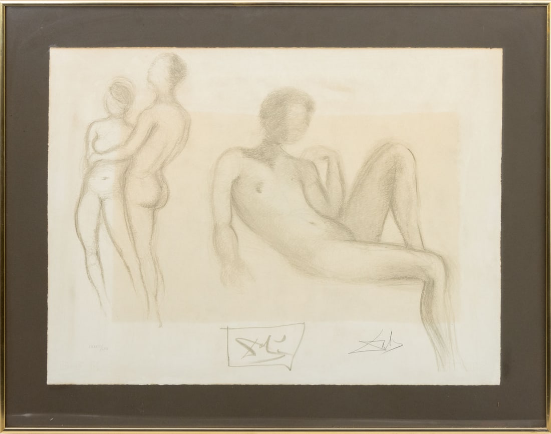 Salvador Dali "Couple Nus" Lithograph, 1970: Salvador Dali (Spanish, 1904-1989), "Couple Nus" [Nude Couple], Lithograph on BFK Rives Paper, 1970, from the Nudes portfolio, signed in pencil lower right, numbered edition "LXXXII / CXX" lower left,