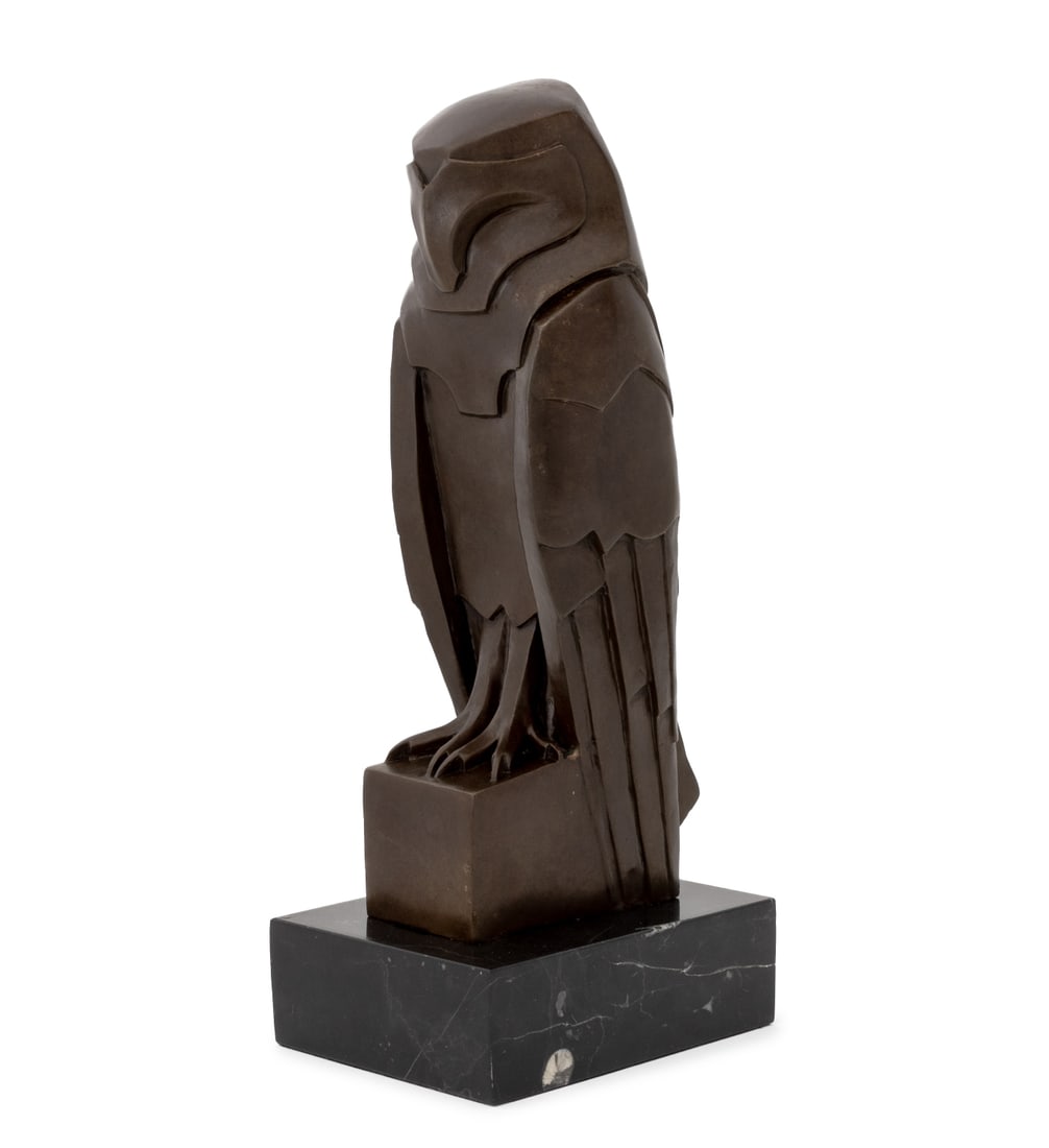 After Salvador Dali "Owl" Patinated Bronze: After Salvador Dali "Owl" Patinated Bronze Sculpture, bearing signature to reverse, atop a black marble base. Overall: 15" H x 4.75" W x 6.5" D. Provenance: From a Brooklyn Estate. Keywords: Statue, A