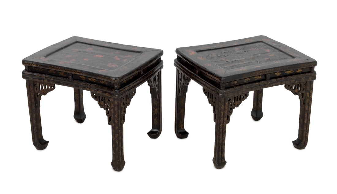 Chinese Lacquer End Tables, Pair (1 of 9)