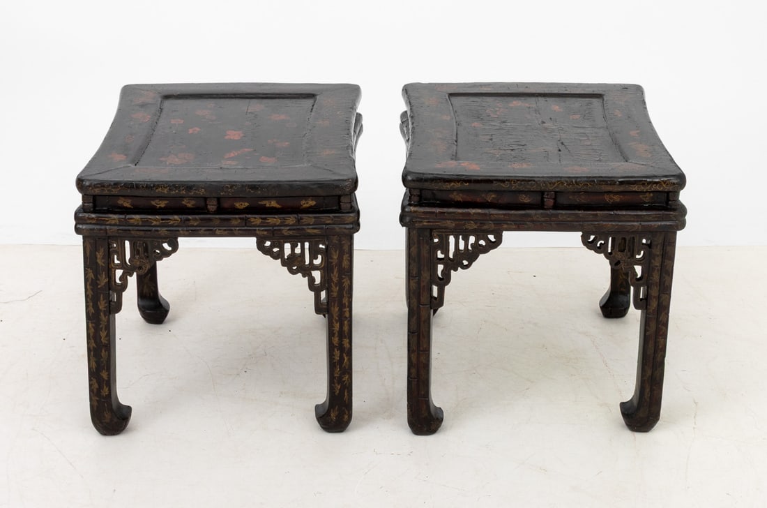 Chinese Lacquer End Tables, Pair - 9