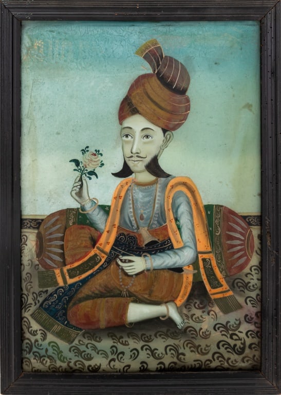 Indian Reverse Glass Painted Portrait, 19th C. (1 of 6)