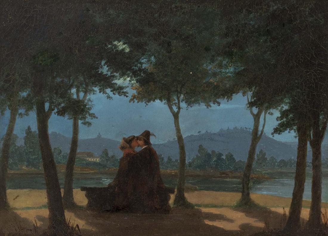 American Courting Scene Oil on Canvas, ca. 1900 - 2