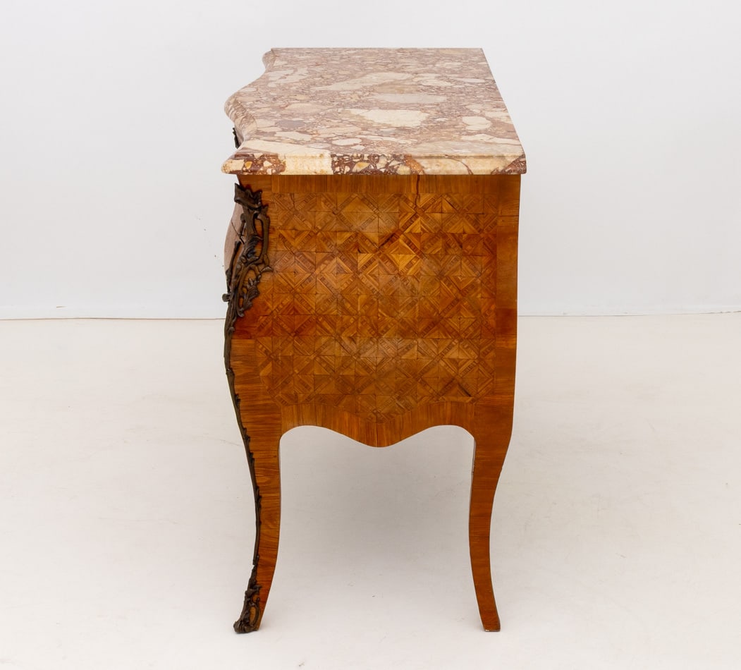 Louis XV Style Walnut Marquetry Bombe Commode - 9