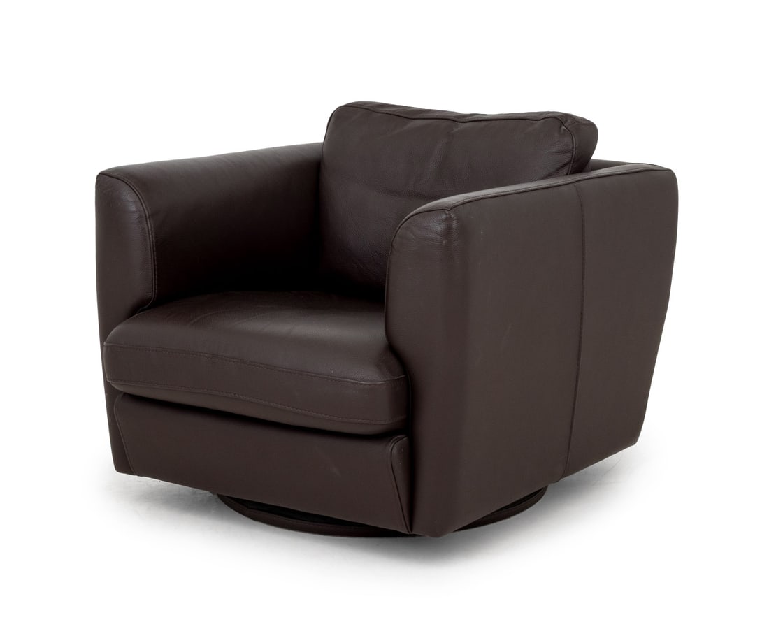 Roche Bobois Brown Leather Swivel Club Chair (1 of 7)