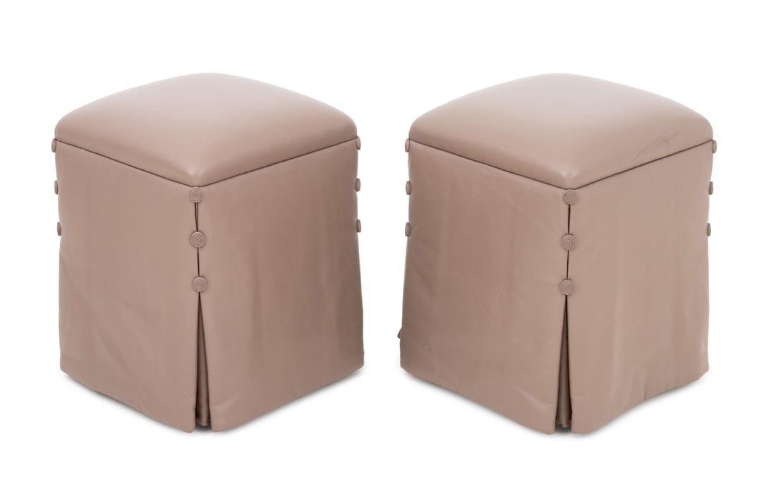 J. Robert Scott Leather Ottomans, Pair (1 of 7)