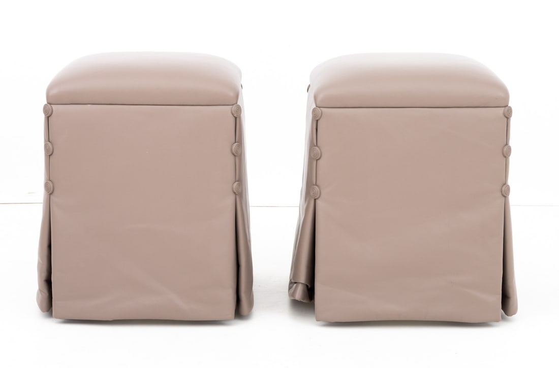 J. Robert Scott Leather Ottomans, Pair - 2