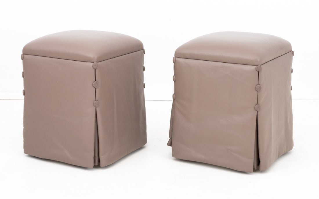 J. Robert Scott Leather Ottomans, Pair - 3