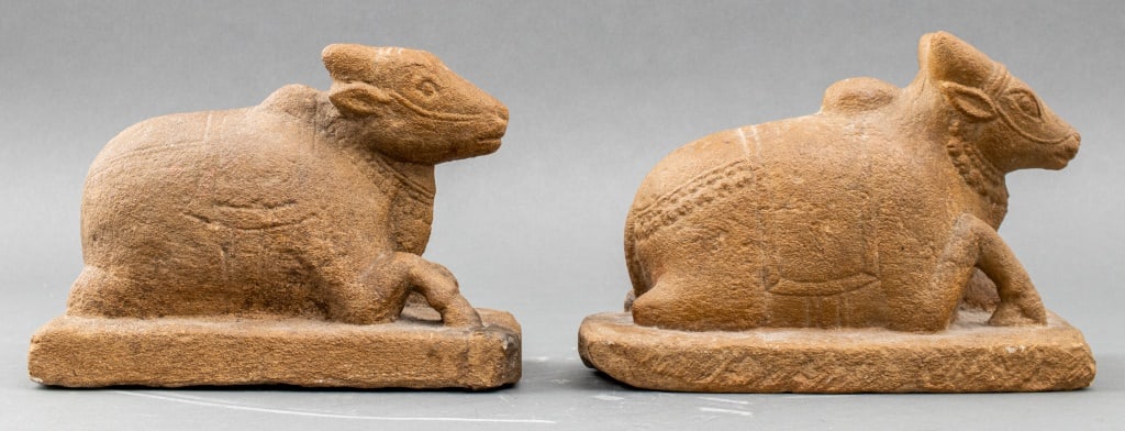 Indian Nandi Carved Sandstone Sculptures, Pair (1 of 8)