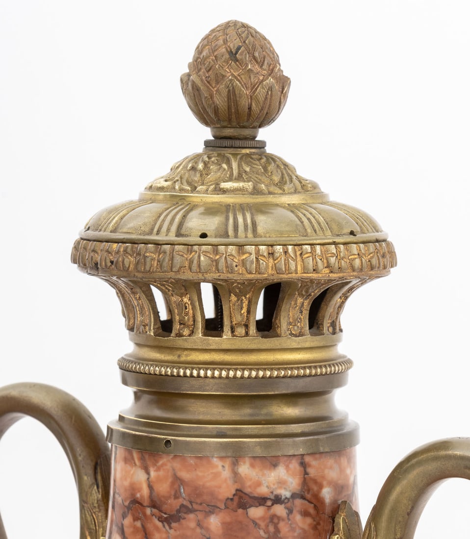 French Ormolu Mounted Rouge Griotte Urns, Pair - 3