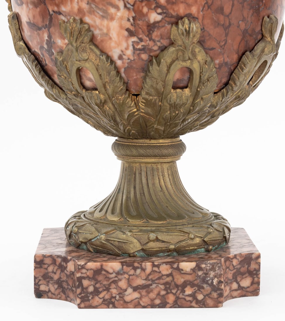 French Ormolu Mounted Rouge Griotte Urns, Pair - 7