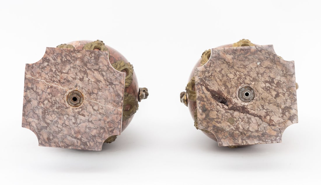 French Ormolu Mounted Rouge Griotte Urns, Pair - 8