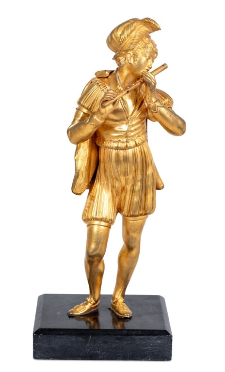 French Flute Player Gilt Bronze Sculpture, 19th C. (1 of 3)