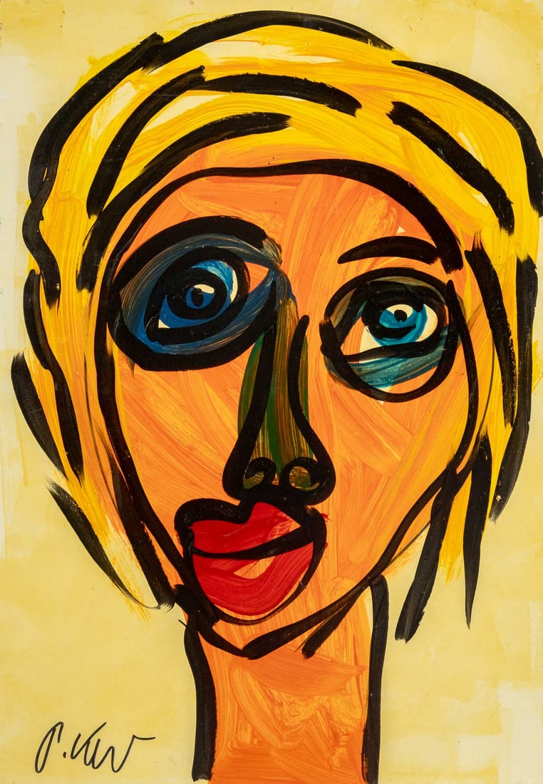 Peter Robert Keil Untitled Acrylic on Masonite: Peter Robert Keil (German, b. 1942), Untitled (Woman with Blonde Hair), Acrylic on Masonite, signed "P. Keil" lower left, unframed. 39" H x 27.25" W x 0.25" D. Provenance: From a New Jersey Collection