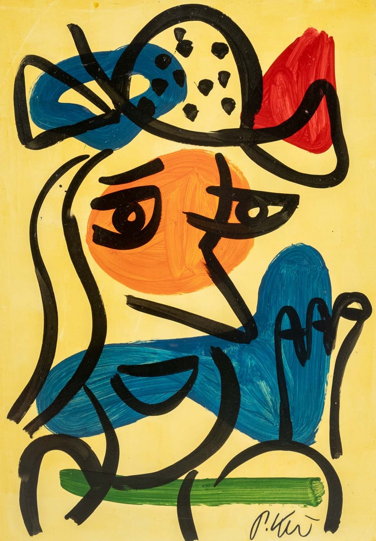 Peter Robert Keil Untitled Acrylic on Masonite: Peter Robert Keil (German, b. 1942), Untitled (Abstract Face), Acrylic on Masonite, signed "P. Keil" lower right, unframed. 39.25" H x 27" W x 0.25" D. Provenance: From a New Jersey Collection. Keywor