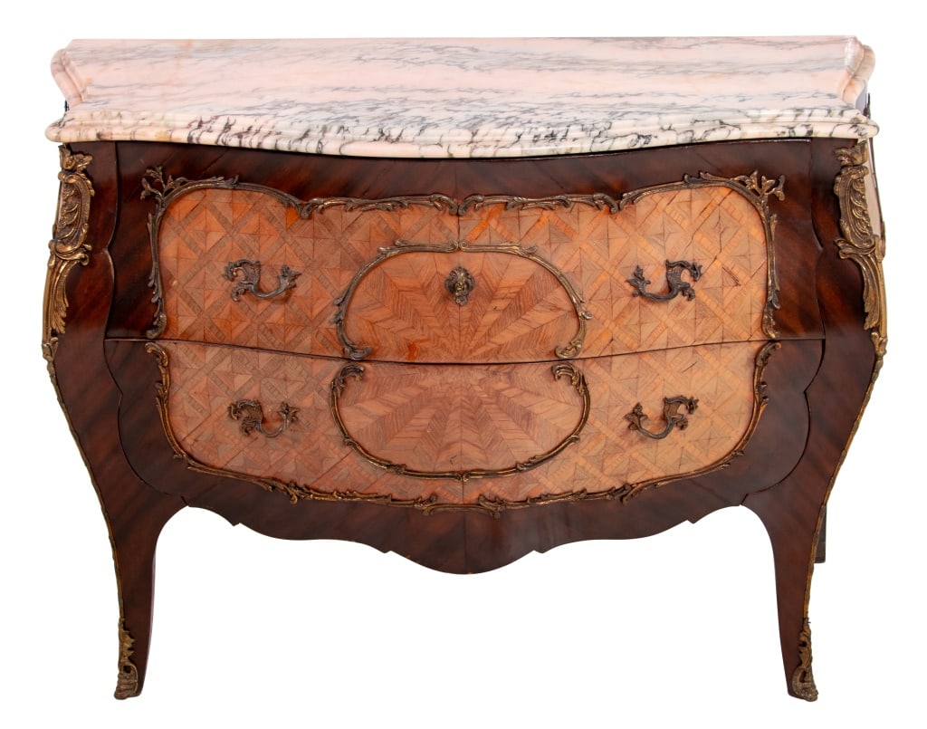 Louis XV Style Kingwood Parquetry Bombe Commode (1 of 6)