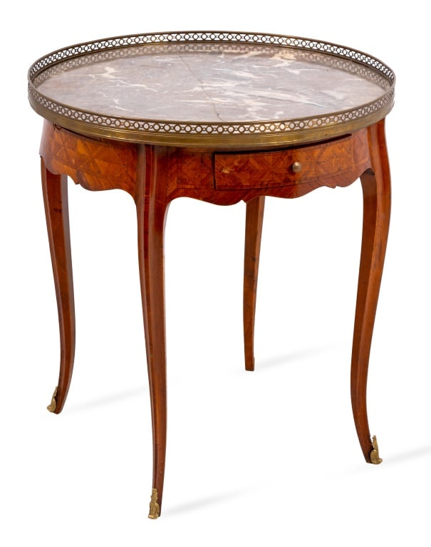 Louis XV Style Kingwood Marble Bouillotte Table (1 of 6)