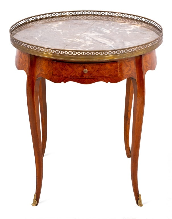 Louis XV Style Kingwood Marble Bouillotte Table - 2